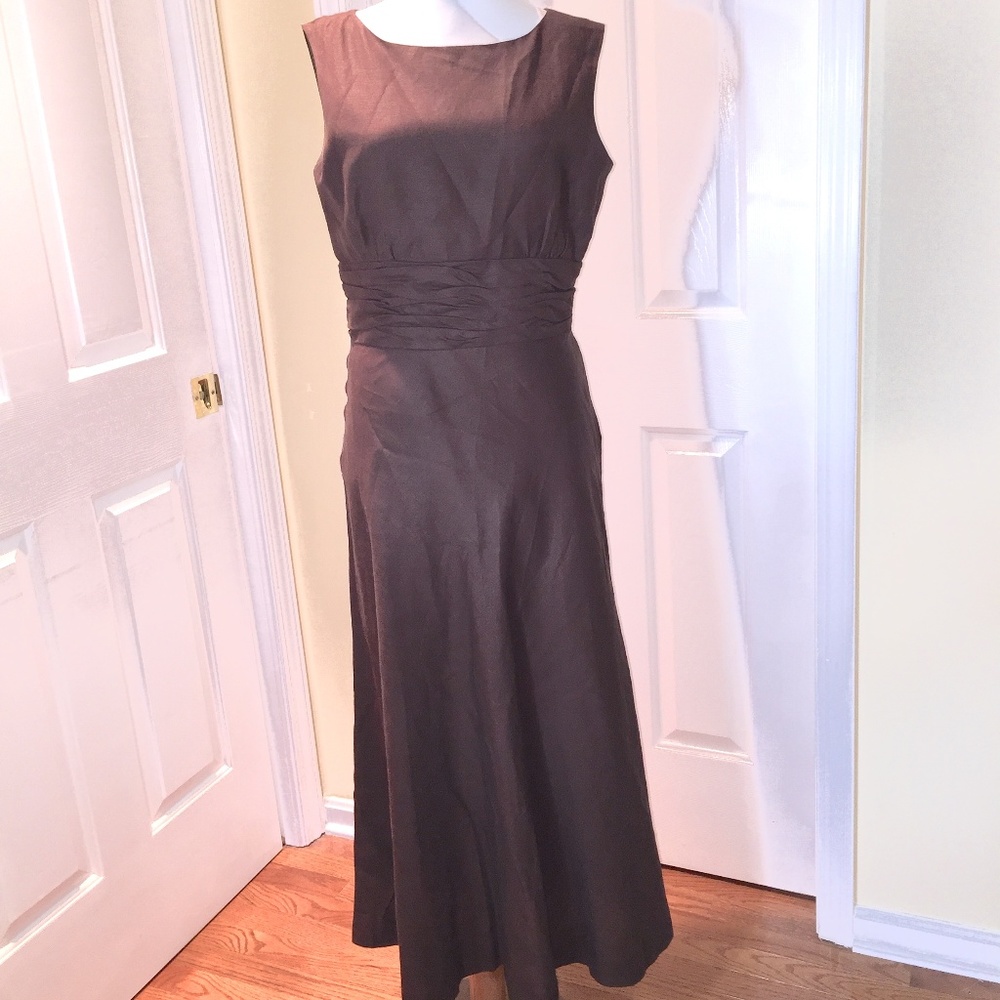 Jessica Howard Long Brown Sleeveless Linen Dress